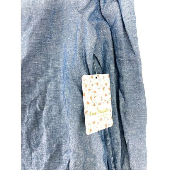 NWT Free People Womens Show Some Shoulder Top Off Shoulder Blue Chambray Top Siz - Picture 4 of 11